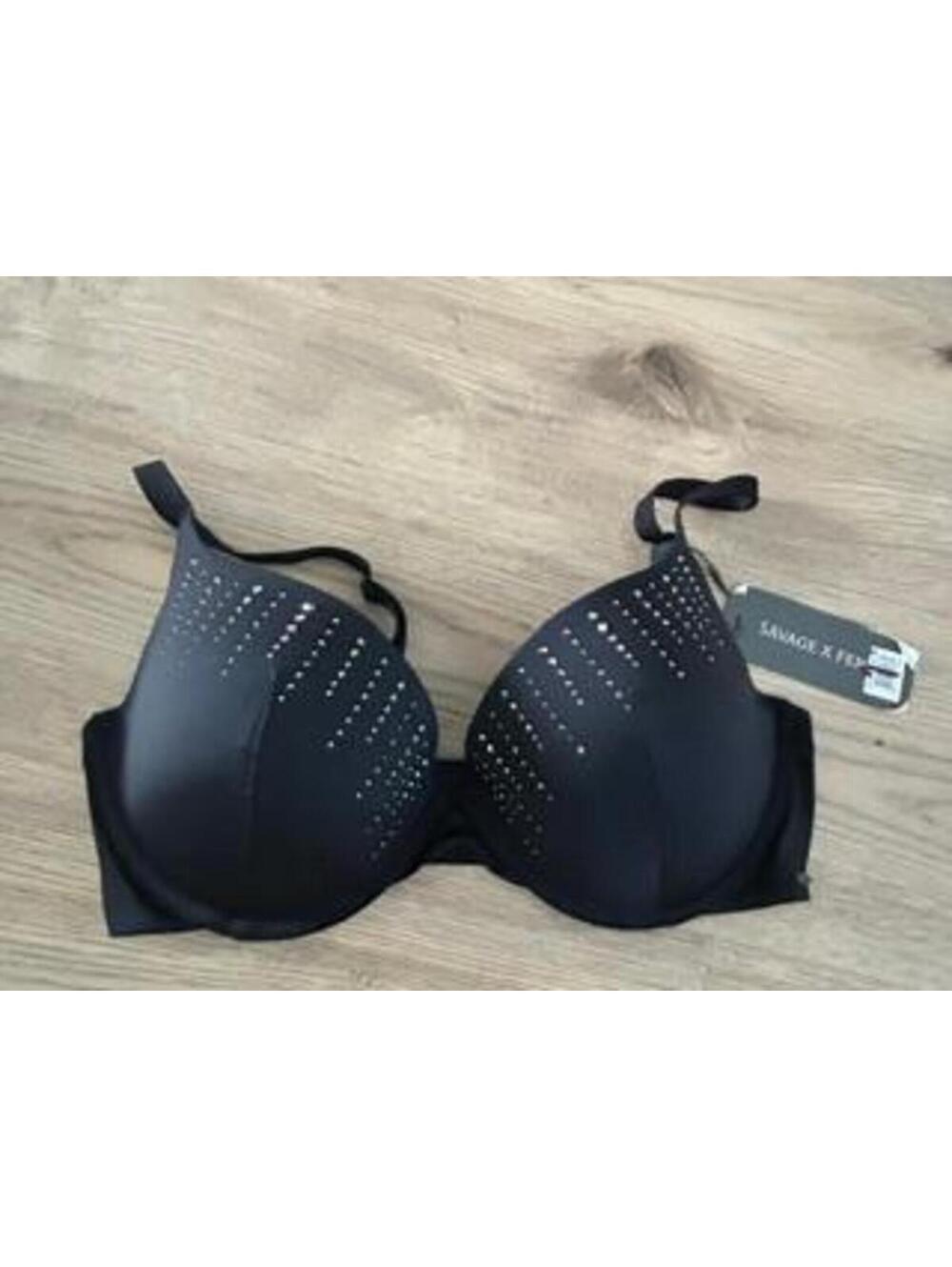 Savage X Fenty Black Studded T-Shirt Bra 38DD Underwire Adjustable Straps NWT